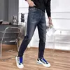 Tjock AjazJames Mens Slim Fit Small Feet Trendy Brand Womens Head broderade Casual Micro Elastic Jeans 6928