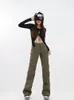 Womens Army Green Cargo Hosen Y2K Retro Mode hohe Taille Baggy Hosen Harajuku Streetwear Weitbein Hosen Kleidung 240506