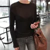 Women's T Shirts 2024 Spring Summer Basic Tops Long Sleeve Loose Thin Sexy Blue T-shirt Women Fashion Solid Color Cotton Tee Femme