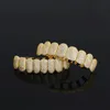 Hiphop ijskoud zirkon tandgrills voor vrouwen mannen lichaam piercing sieraden kubieke zirkonia gouden tanden 8/8 bovenste bodemkap set 240418