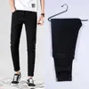 Men's Jeans White black classic elastic tight fitting jeans high-quality mens slim fit jeans denim casual pants mens cotton elastic pencil pantsL2405