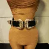 Nieuwe mode vrouwelijke vintage riem metalen pin lederen riemen voor vrouwen elastische sexy holle out brede taille riemen 186f