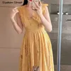 Robes de fête robe en dentelle jaune femme en V-col