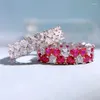 Cluster Anneaux Springlady 925 STERLING COLET COLET CUT LAB SAPPHIRE RUBY RUBY DIAMANDS DE CARBON HEUR