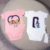 Kleidung 2pcs weiß mit rosa Sommerjungen/Mädchen Baby BodySuit süßer Tierdruck Strampler weicher Baumwoll -Overall für Neugeborene Kleidung