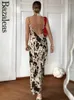 Robes décontractées Bazaleas Spaghetti Spaghetti Backless Party Robe Store Leopard Print MIDI OFFICIEL Long