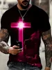 T-shirts voor heren 2024 Nieuwe christelijke christelijke mannen Kleding T-shirt Mannen Oversized t-shirts Jezus Christus Cross 3d Print Men Tops Vintage Hip Hop Short Slve T240506