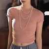 Côtes de blouses pour femmes Trake plissé rose t-shirt Femme Slim Fit