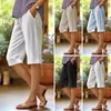 Kvinnors byxor män knälängd shorts stilig elastisk midja med sidofickor för semester researbete rakt brett ben