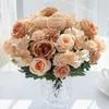 Fleurs décoratives couronnes 7 fourche de soie rose rose hydrangea fleurs artificielles pour le bouquet de mariage accessoires de couronne de Noël