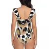 Damskie stroje kąpielowe Seksowne jednoczęściowe kostium kąpielowy 2024 Kobiety Lampart Animal Leopard Ruffled Monokini Bodysuit Girl Beach Bathing Suit