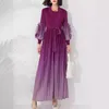 Robes de travail Fashion grande taille Couleur Gradient O Robe sans manches Lacet Up Flowery Robe