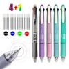 5pcs/set 5 in 1 Penne a sfera multicolore a 4 colori Riemutioni per penna a matita Multifunzione Office di scrittura della scuola di scrittura