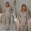 Lange mouwen v-neck glamoureuze jurken zeemeermin bruiloft glanzende aanvragers kralen vloer lengte backless op maat gemaakte plus size bruidsjurk vestidos de novia