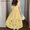 Robes de fête robe en dentelle jaune femme en V-col