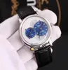 42mm Bovet 19Thirty Dimier Watches Rnts0008 Automatisk herrklocka White Dial Blue Subdial Steel Case Leather Strap HWBT Hello Watch7191547