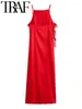 Robes décontractées Gal 2024 Summer Femme Red Side Bow Robe glissante en satin Tie Slim sans manches Backless Midi Vestidos Mujer Party Y2K