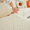 Linens randiga Jacquard -mönstrad soffa kuddeöverdrag, med en design av duschkappstil, mångsidig året runt, lätt att installera