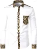 Camisas casuais masculinas Tops de camiseta estampa de leopardo 2024 Camisa de lapela longa de manga longa Branca de alta qualidade de alta qualidade