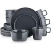 Service de vaisselle de la vaisselle Stone Lain Coupé pour 8 Noirs Matte - Plats élégants et modernes pour les restaurants, les divertissements et les occasions spéciales
