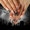 Faux Nails Hallown Faux Nails Couleur rouge effrayant Ghost Skull Spider imprimé artificiel ongles acryliques style européen Faux pointues Faux Nails T240507