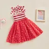 Girl's Dresses Toddler Kids Baby Girls Summer Independence Day Dress Sleeveless Stars Print Stripe Patchwork Holiday Party Tulle H240507