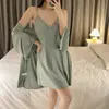 Womens Sleep Lounge Modal Spaghetti Strap Chemistry Nightss 2pcs Loose Casual Home Clothing Fashion Night Robe and Robe Set Womens Sexy Salle