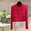 Дизайнерская женская куртка 2024 Ранняя осень Новая вишневая красная ароматная ароматная ветряная грубая твидовая слабая.