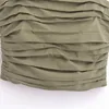 Kvinnors tankar Stropplösa toppkvinnor Army Green Off Shoulder Crop Tops Pleated Corset Female Summer Sleeveless Backless Tank