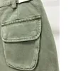 Jeans pour femmes de style américain marque militaire vert haute taille lâche accordéon de poche de travail de travail short denim pour le printemps 2024 de haute qualité
