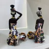 Sculptures NORTHEUINS Resin Black Woman Candlestick African Exotic Statues Art Lady Figurines for Interior Decor Desktop Accessories Object