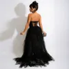 Basis Casual jurken Anjamanor Elegante sexy avondjurken 2023 Party Black Red S Tedy Lace Mesh Corset Maxi Dress Luxe avondjurk D35-GI37 T240507