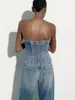 Tanks de femmes Femmes Summer Bandeau Denim Crop Top Fashion Sans manches en forme de tube à épaules