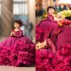 Nouvelle robe de bal fleur fille v cou de cou chin à manches longues en tulle