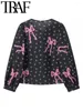 Blouses pour femmes Bow Imprimé imprimé cardigan chemisier court 2024 Summer à manches longues O chemise de cou femelle Black Crop Top Y2K