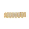 Hiphop ijskoud zirkon tandgrills voor vrouwen mannen lichaam piercing sieraden kubieke zirkonia gouden tanden 8/8 bovenste bodemkap set 240418