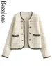 Damesbreien officiële elegante tartan zakken crop top witte jas o nek dubbele borsten short coat winkel
