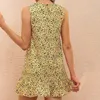 Casual Dresses Elegant Floral Print Ruffle Dress For Women Summer Sleeveless Slim Fit Sundresses Chic Girls O Neck Short Robe