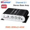 Versterkers Woopker Audio -versterker ST838 2.1 Kanaal Subwoofer Stereo Bass AMP RMS 20WX2+40W Klasse D Mini -versterkers Media Player