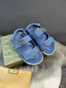 2024 Denim blue sandal fabric Designer Womens platform dad sandals Slippers Gbuckle Slide Flip Flops Flat Thick Bottom Embroidery Printed Jelly Rubber Mules