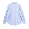 Blouses pour femmes Yenkye 2024 Femmes Blue Blue Blue Perle Blouse Longe à manches longues Col de revers élégants Bureau Ladies Shirts Blusas Mujer