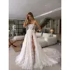 Line Wedding Backless A Boho klänningar Bone Bodice Straps 3D Applices Tulle Wedding Bridal Glows Ppliques