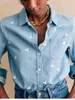 Dames blouses bloemen borduurwerk denim shirt Franse turn down kraag met een borde top dames met lange mouwen blouse 2024 lente