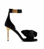 Mariage de mariée Uma Sandales Chaussures Femmes Open Square Toe Black Velvet Bow Metal Stiletto Talons Robe de fête Lady Party Gladiator Sandalias EU35-43 avec boîte