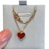 Designer Little Red Heart Necklace Peach Jade Chalcedony Vanguard Heavy Ear Studs Classic Elegant Beautiful Trendy Rose Gold