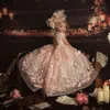 Blush Pink 2021 Princess Flower Girls jurken voor bruiloft Jewel Neck 3d Floral Kids Pageant Dress Ball Jurk Toddler Communiedogingen 0431