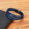 xqni luxury Fashion Handwoven Leather Braceter Multilayer Mens Banglesステンレス鋼磁気バックルパーティージュエリーギフト240423