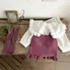 Ensembles de vêtements printemps bébé fille en dentelle grande chemise à manches longues + short en tricot + chaussettes en coton violet infantile H240507