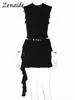 Arbetsklänningar Zenaide Women's 2 Piece Sets Skinny Sleeveless O Neck Backless Crop Tops och Ruffled Layer Mini kjolar Black Y2K Summer 2024