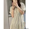 Partykleider 2024 Sommer süße süße Mädchen Frauen Kurzarm eine Linie Retro Vintage Korea Japanische Art Rüschen Blumengewand langes Kleid